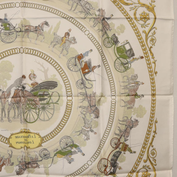 HERMES Carre 90 Scarf Silk White Auth BA12724V