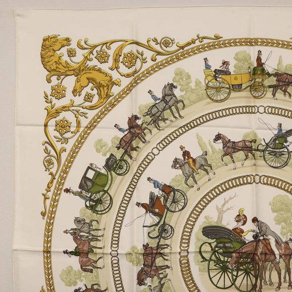 HERMES Carre 90 Scarf Silk White Auth BA12724V