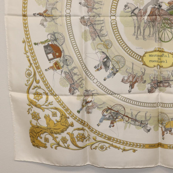 HERMES Carre 90 Scarf Silk White Auth BA12724V
