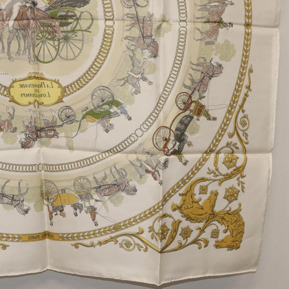 HERMES Carre 90 Scarf Silk White Auth BA12724V