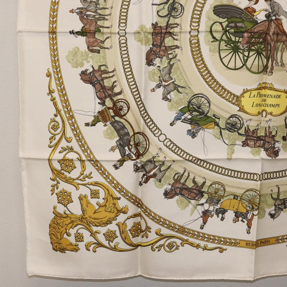 HERMES Carre 90 Scarf Silk White Auth BA12724V