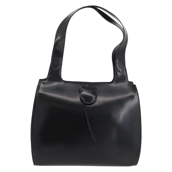 Salvatore Ferragamo Gancini Tote Bag Patent Leather Black Silver Auth BA12729
