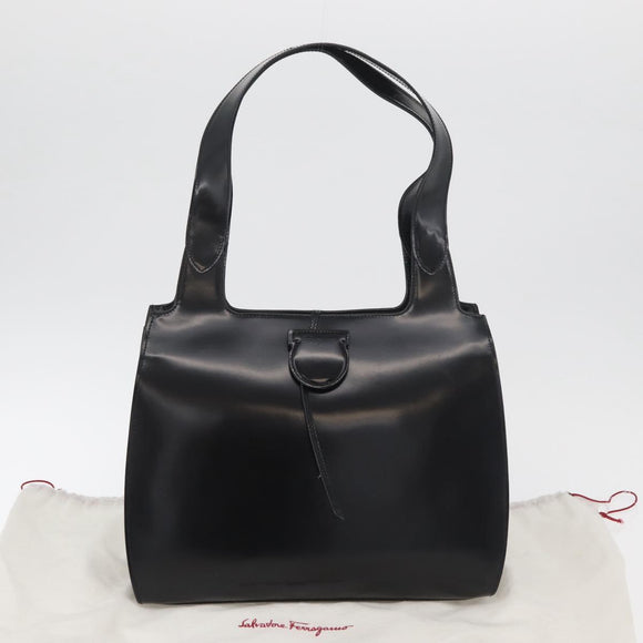 Salvatore Ferragamo Gancini Tote Bag Patent Leather Black Silver Auth BA12729