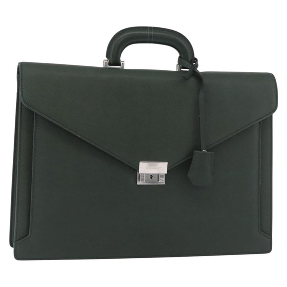 BURBERRY Business Bag Leather Green Silver Auth BA12730