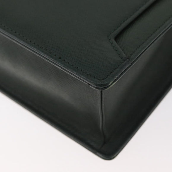 BURBERRY Business Bag Leather Green Silver Auth BA12730