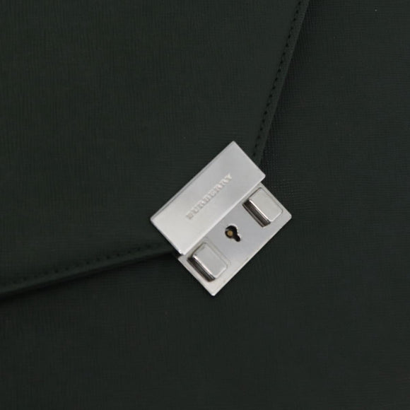 BURBERRY Business Bag Leather Green Silver Auth BA12730
