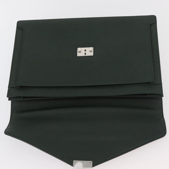 BURBERRY Business Bag Leather Green Silver Auth BA12730