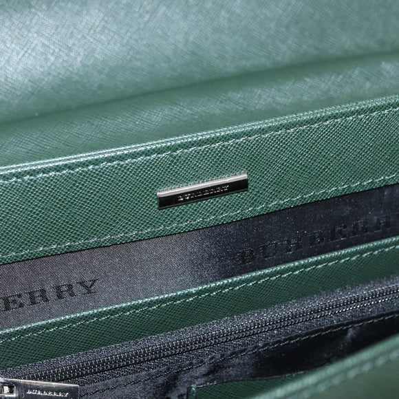 BURBERRY Business Bag Leather Green Silver Auth BA12730
