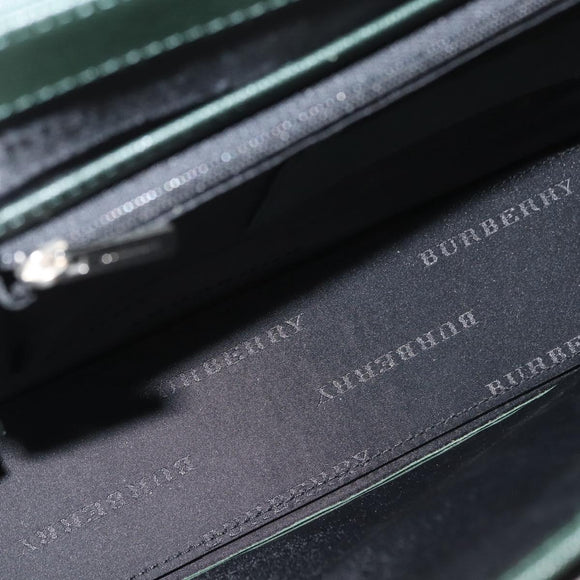 BURBERRY Business Bag Leather Green Silver Auth BA12730