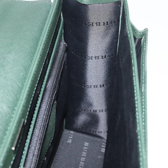 BURBERRY Business Bag Leather Green Silver Auth BA12730