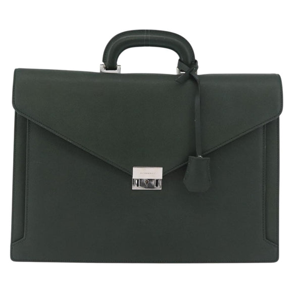 BURBERRY Business Bag Leather Green Silver Auth BA12730