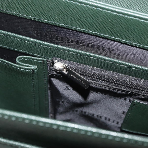 BURBERRY Business Bag Leather Green Silver Auth BA12730