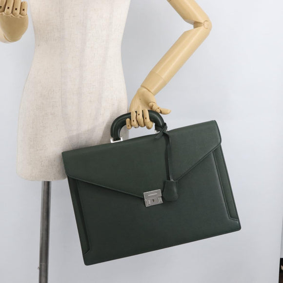 BURBERRY Business Bag Leather Green Silver Auth BA12730
