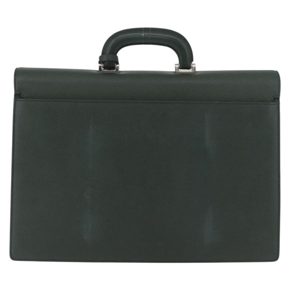 BURBERRY Business Bag Leather Green Silver Auth BA12730