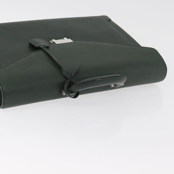 BURBERRY Business Bag Leather Green Silver Auth BA12730