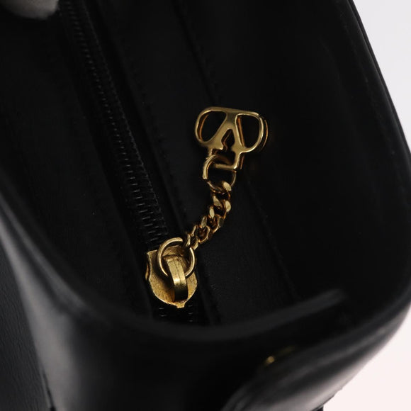 VALENTINO Hand Bag Leather Black Gold Auth BA12733A