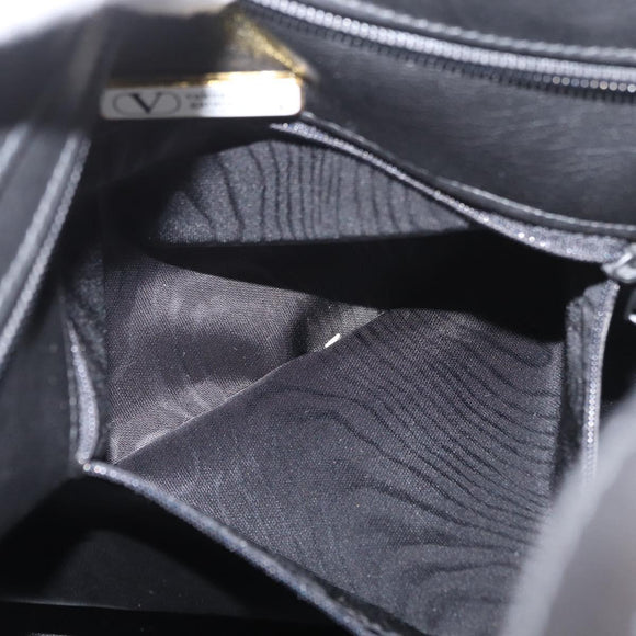 VALENTINO Hand Bag Leather Black Gold Auth BA12733A