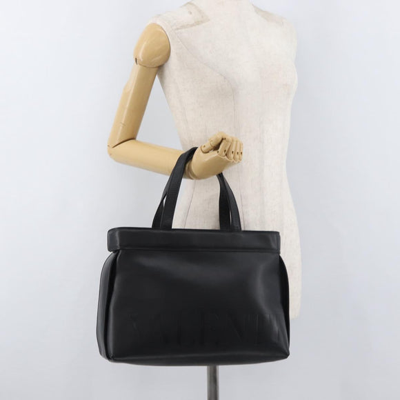 VALENTINO Hand Bag Leather Black Gold Auth BA12733A