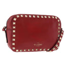 VALENTINO Rock Studs Shoulder Bag Leather Red Gold Auth BA12744-1