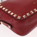 VALENTINO Rock Studs Shoulder Bag Leather Red Gold Auth BA12744-9