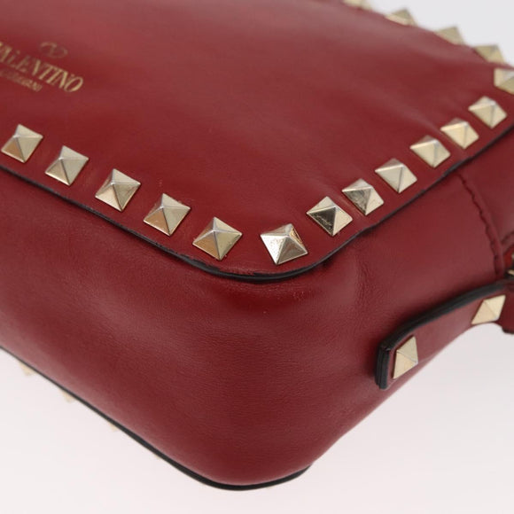 VALENTINO Rock Studs Shoulder Bag Leather Red Gold Auth BA12744