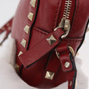 VALENTINO Rock Studs Shoulder Bag Leather Red Gold Auth BA12744-10