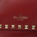 VALENTINO Rock Studs Shoulder Bag Leather Red Gold Auth BA12744-17