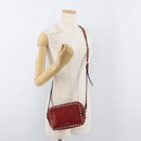 VALENTINO Rock Studs Shoulder Bag Leather Red Gold Auth BA12744-22
