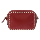 VALENTINO Rock Studs Shoulder Bag Leather Red Gold Auth BA12744-2