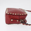 VALENTINO Rock Studs Shoulder Bag Leather Red Gold Auth BA12744-3