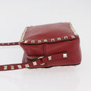 VALENTINO Rock Studs Shoulder Bag Leather Red Gold Auth BA12744-4