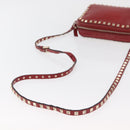 VALENTINO Rock Studs Shoulder Bag Leather Red Gold Auth BA12744-7