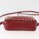 VALENTINO Rock Studs Shoulder Bag Leather Red Gold Auth BA12744-5