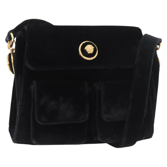 Gianni Versace Shoulder Bag Velor Black Gold Auth BA12750A