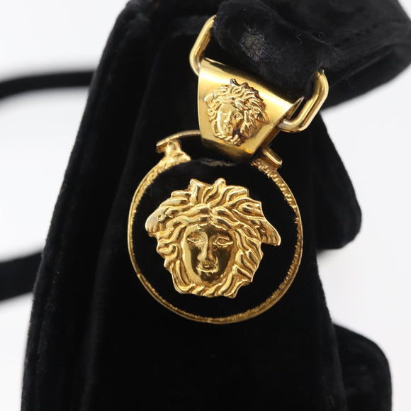 Gianni Versace Shoulder Bag Velor Black Gold Auth BA12750A