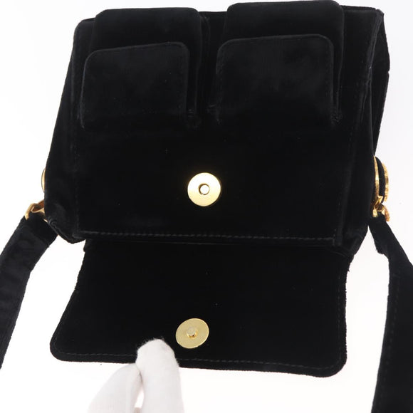 Gianni Versace Shoulder Bag Velor Black Gold Auth BA12750A