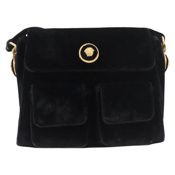 Gianni Versace Shoulder Bag Velor Black Gold Auth BA12750A