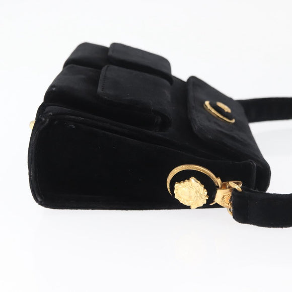 Gianni Versace Shoulder Bag Velor Black Gold Auth BA12750A