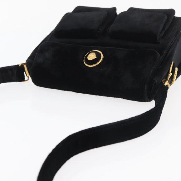 Gianni Versace Shoulder Bag Velor Black Gold Auth BA12750A