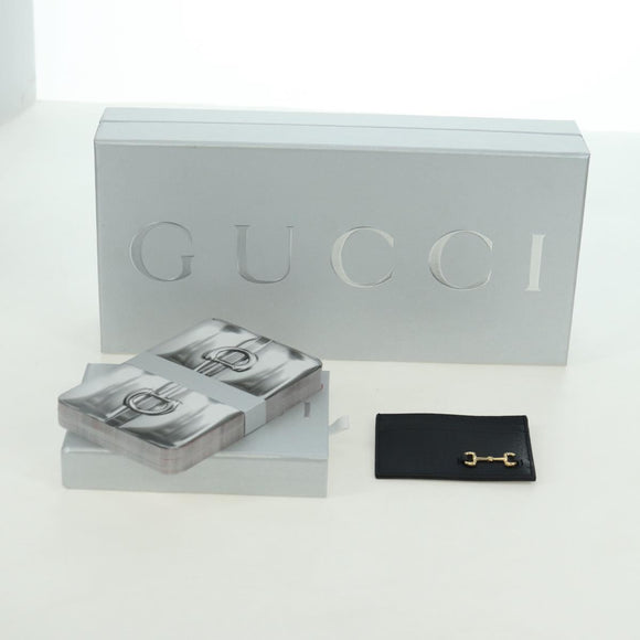 GUCCI Horsebit Card Case Playing Cards Set Leather Navy Auth BA12759M
