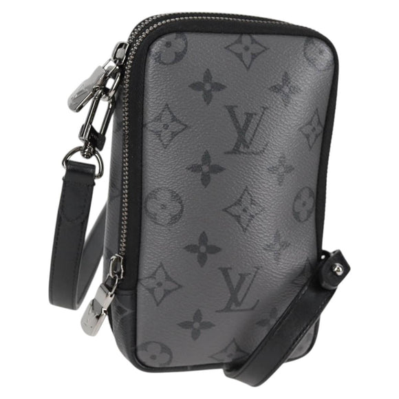 LOUIS VUITTON Monogram Eclipse Double Phone Pouch Gray M69534 LV Auth BA1275A