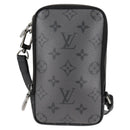 LOUIS VUITTON Monogram Eclipse Double Phone Pouch Gray M69534 LV Auth BA1275A-2