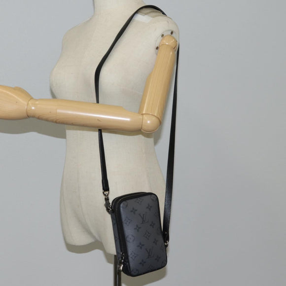 LOUIS VUITTON Monogram Eclipse Double Phone Pouch Gray M69534 LV Auth BA1275A