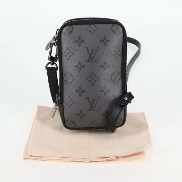 LOUIS VUITTON Monogram Eclipse Double Phone Pouch Gray M69534 LV Auth BA1275A