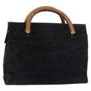 PRADA Wood Handle Hand Bag Suede Black Gold Auth BA12770-1