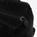 PRADA Wood Handle Hand Bag Suede Black Gold Auth BA12770-10