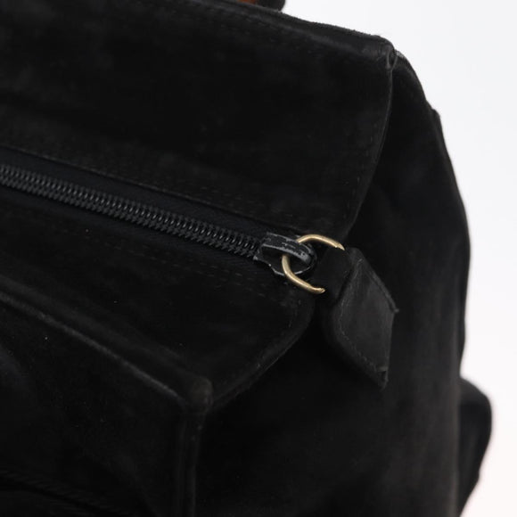 PRADA Wood Handle Hand Bag Suede Black Gold Auth BA12770