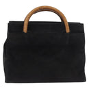 PRADA Wood Handle Hand Bag Suede Black Gold Auth BA12770-2