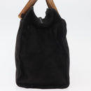 PRADA Wood Handle Hand Bag Suede Black Gold Auth BA12770-3