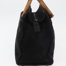 PRADA Wood Handle Hand Bag Suede Black Gold Auth BA12770-4